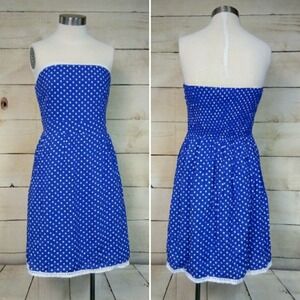 Annabella by Francesca Large Blue White Polka Dot Strapless Tube Dress Summer